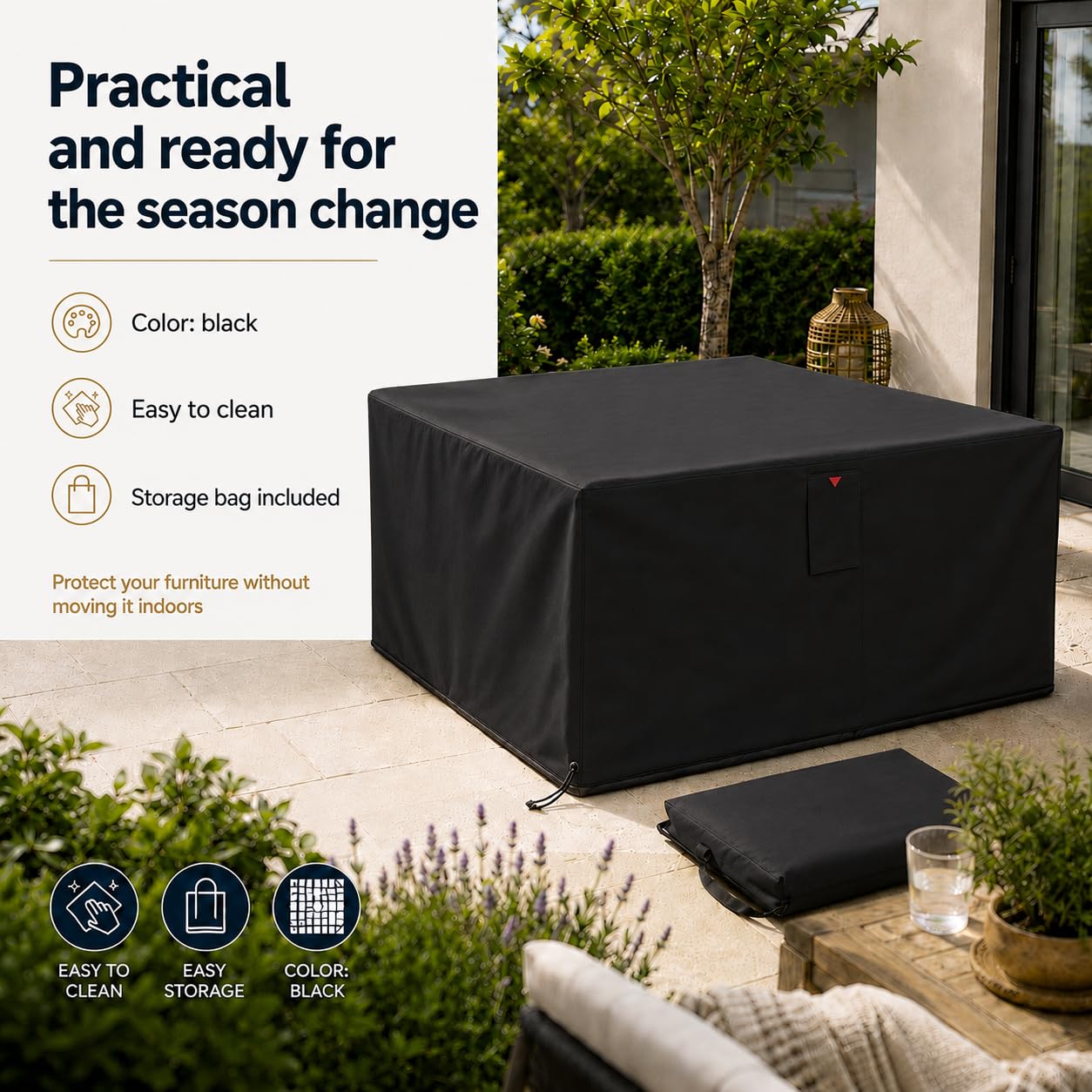 HOME It Garden Housse salon de jardin 235×180×95 cm - Oxford 600D enduit PVC, imperméable, protection UV, 2 aérations, fermeture éclair & cordon, noir