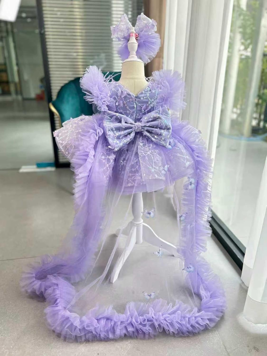 KLFFLGlD Baby Flower Girl Pageant Dresses ButterlyEmbroidered Sequin lace Toddler Formal Wedding PartyPurple Dresses