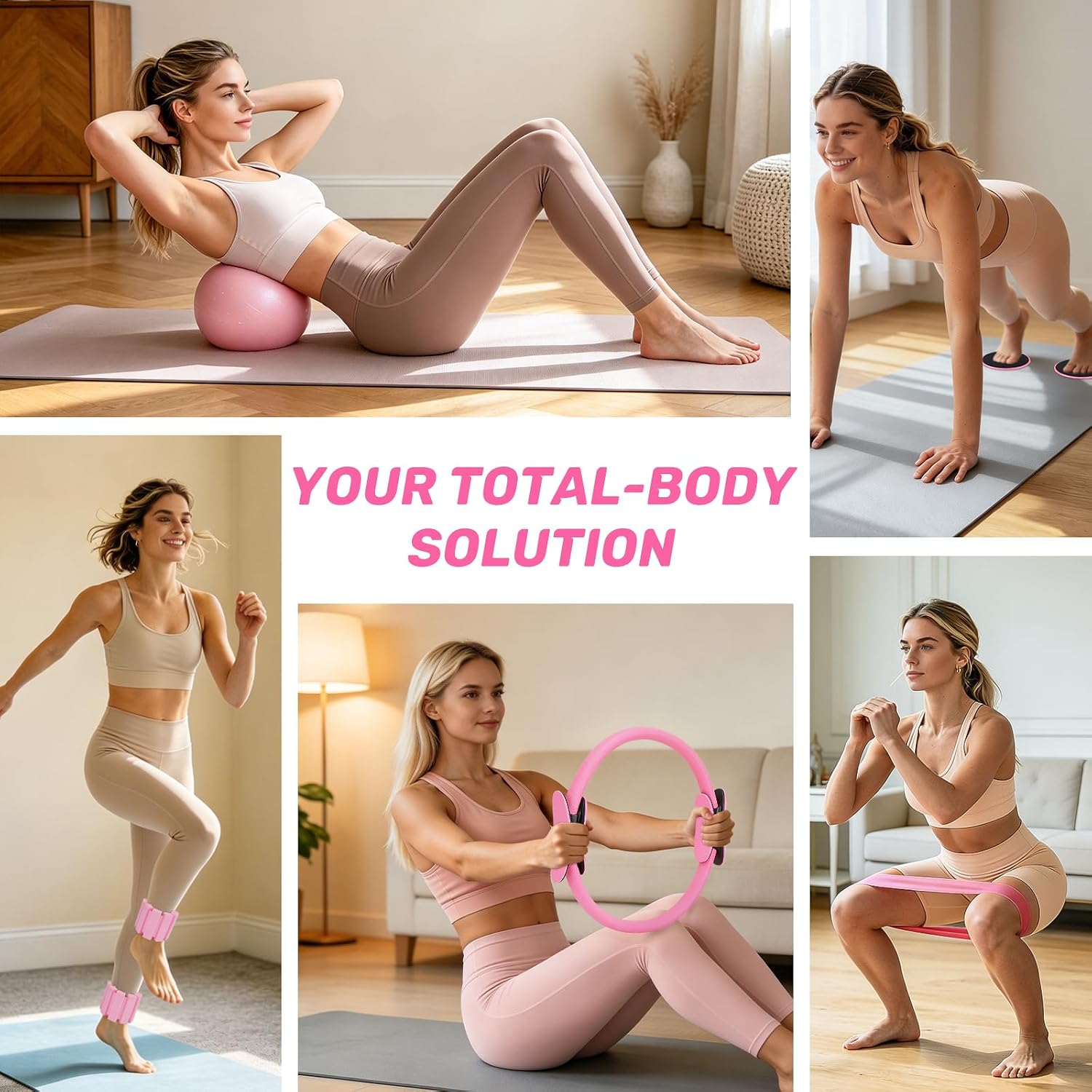 Pilates Kit for Women – Pilates Equipment for Home Workouts with 14" Pilates Ring & Mini Ball, Resistance Bands, Ankle Weights & Sliders for Full Body Toning, Strength & Flexibility