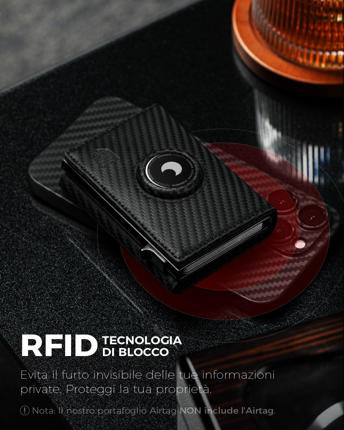 DODENSHA Portafoglio Airtag con Portamonete | Slim Portafoglio 10+ Carte | Protezione RFID | portafoglio uomo piccolo | Porta Carte di Credito Uomo | Moero Portafoglio Slim | Senza AIRTAG | Carbonio