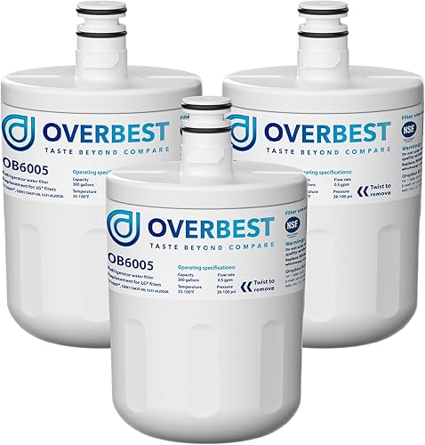 Overbest Filtro de agua para refrigerador 5231JA2002A, repuesto para LG® LT500P®, GEN11042FR-08, Kenmore® 9890, 46-9890, HDX FML-1, ADQ72910911,