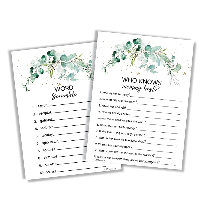 Buy Greenery Baby Shower Games Gender Neutral 2 Games Double Sided