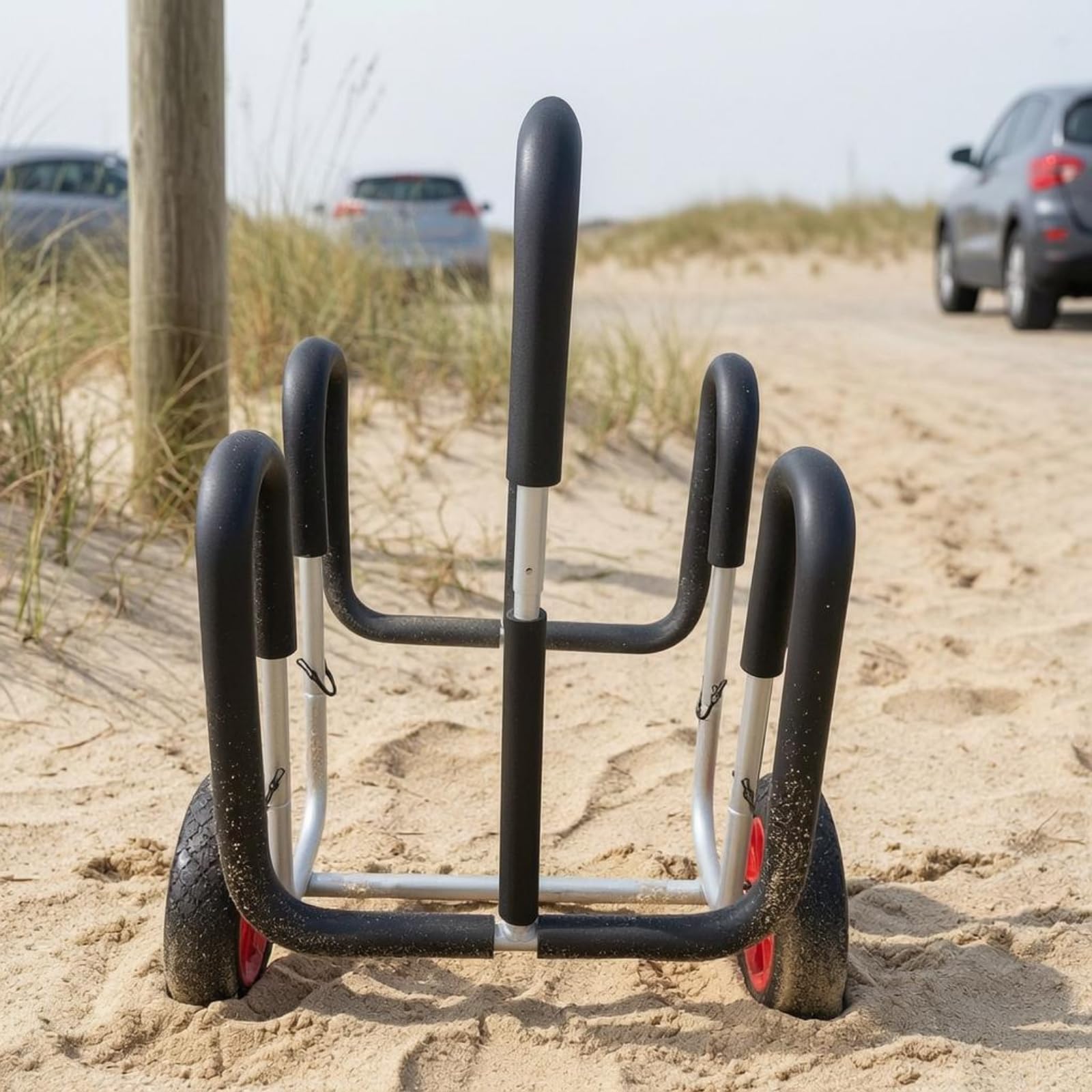 Carro Aluminio Ruedas Amplias Rack Tubular Negro y Plata Soporte Acolchado