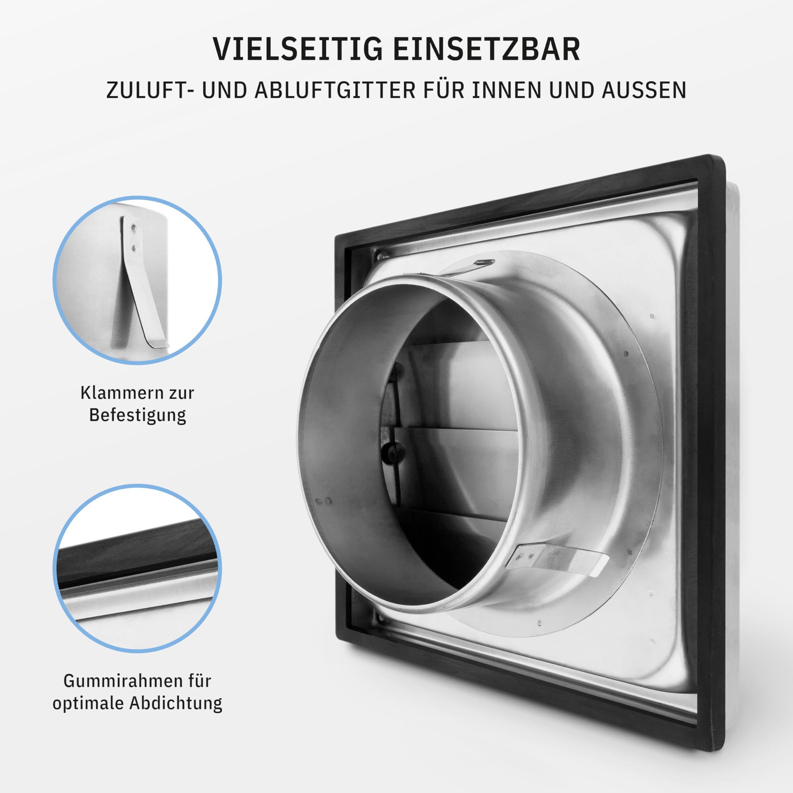 VKE Rückstauklappe 150mm Lüftungsgitter Edelstahl mit beweglichen Lamellen Außenwand Montage Abluft Rückschlagklappe schließt selbsttätig/rostfrei