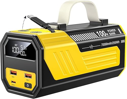 Cargador portátil de 70.000 mAh con puertos USB-C de 100 W, cables integrados y retráctiles, entrada de 100 W, carga rápida para MacBook