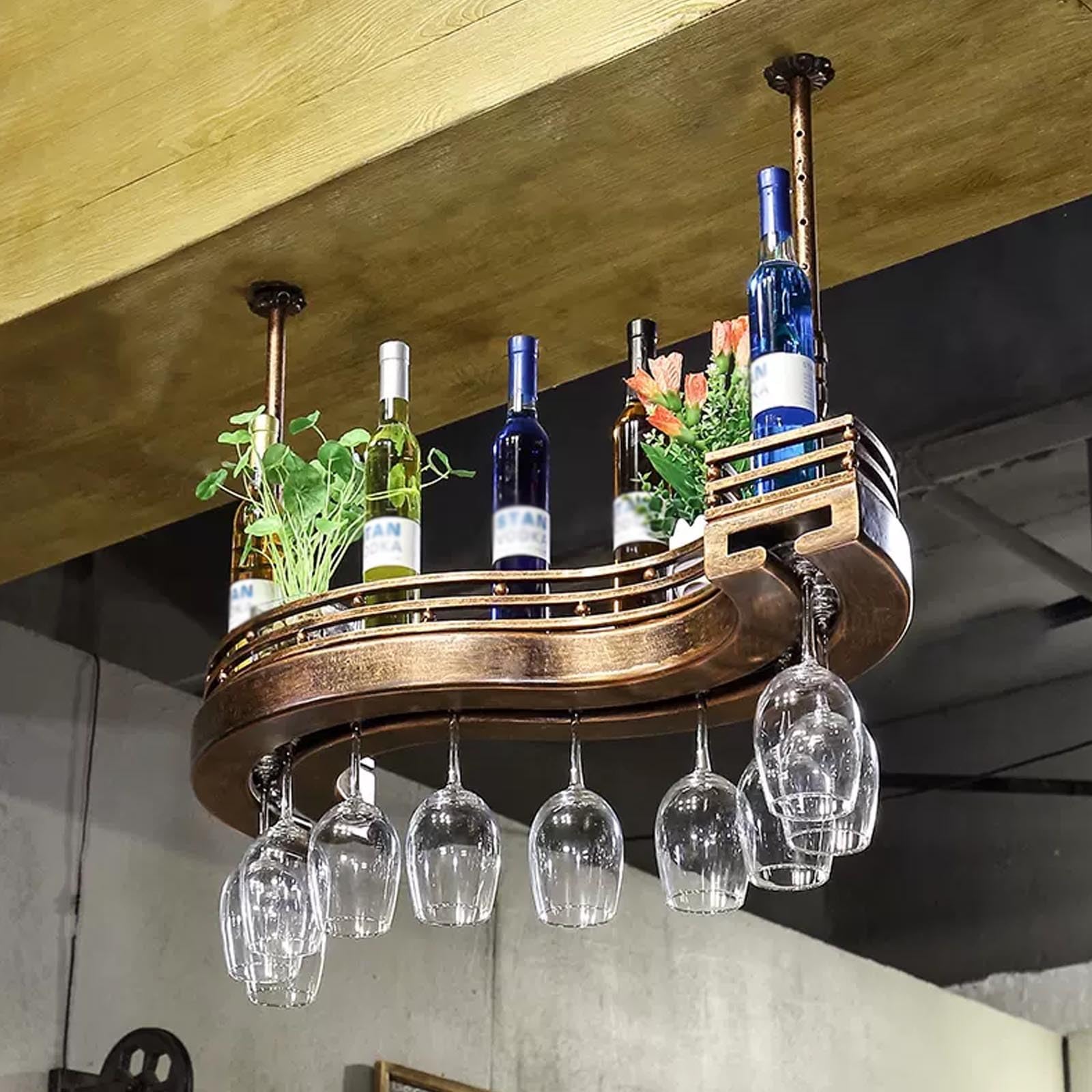 Présentoir à vin élégant suspendu pour créer une ambiance bistrot à la maison