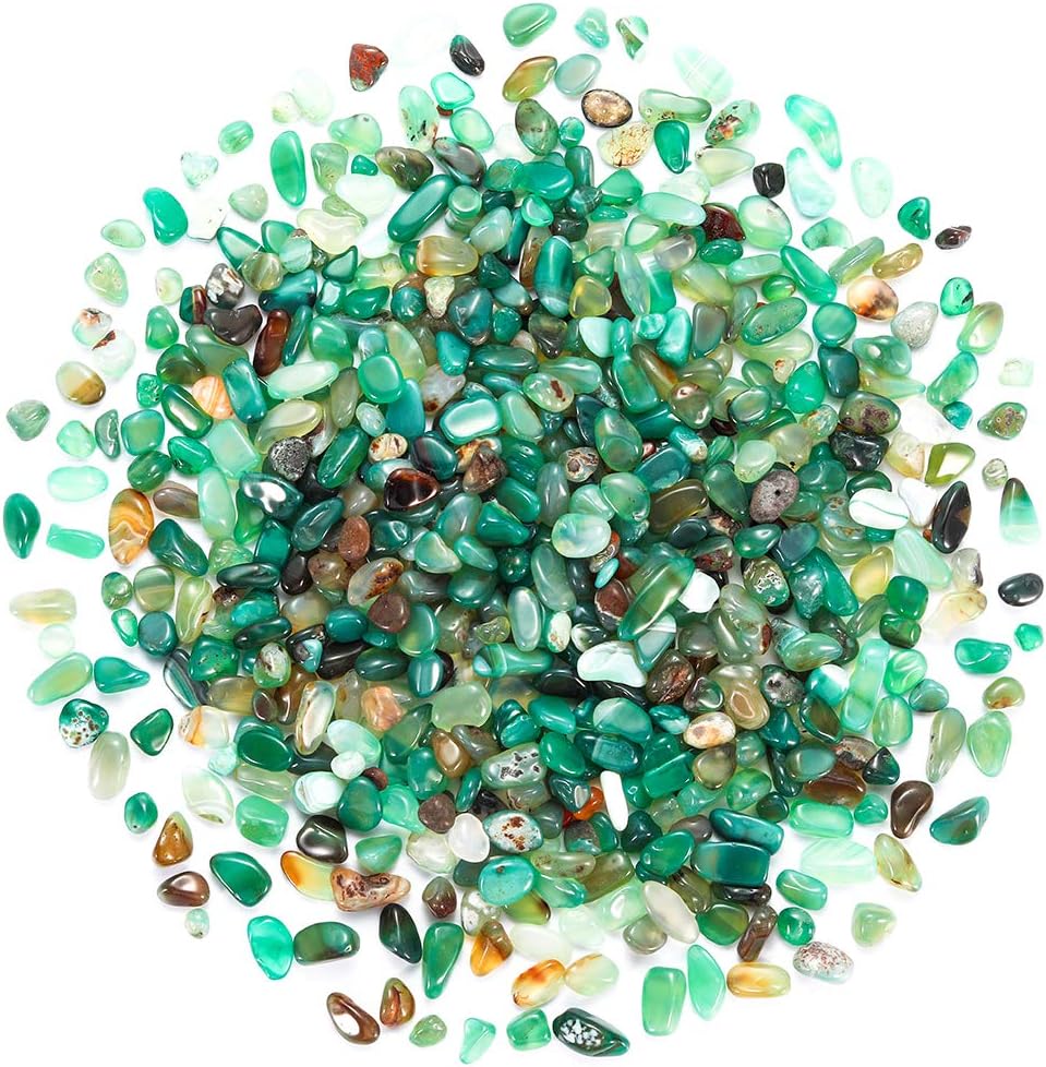Bofanio 1.1 lb Green Agate Gravel Chips Stone Crushed Crystal Quartz Pieces Irregular Shaped Tumbled Stones Raw Gems Beads Filler…