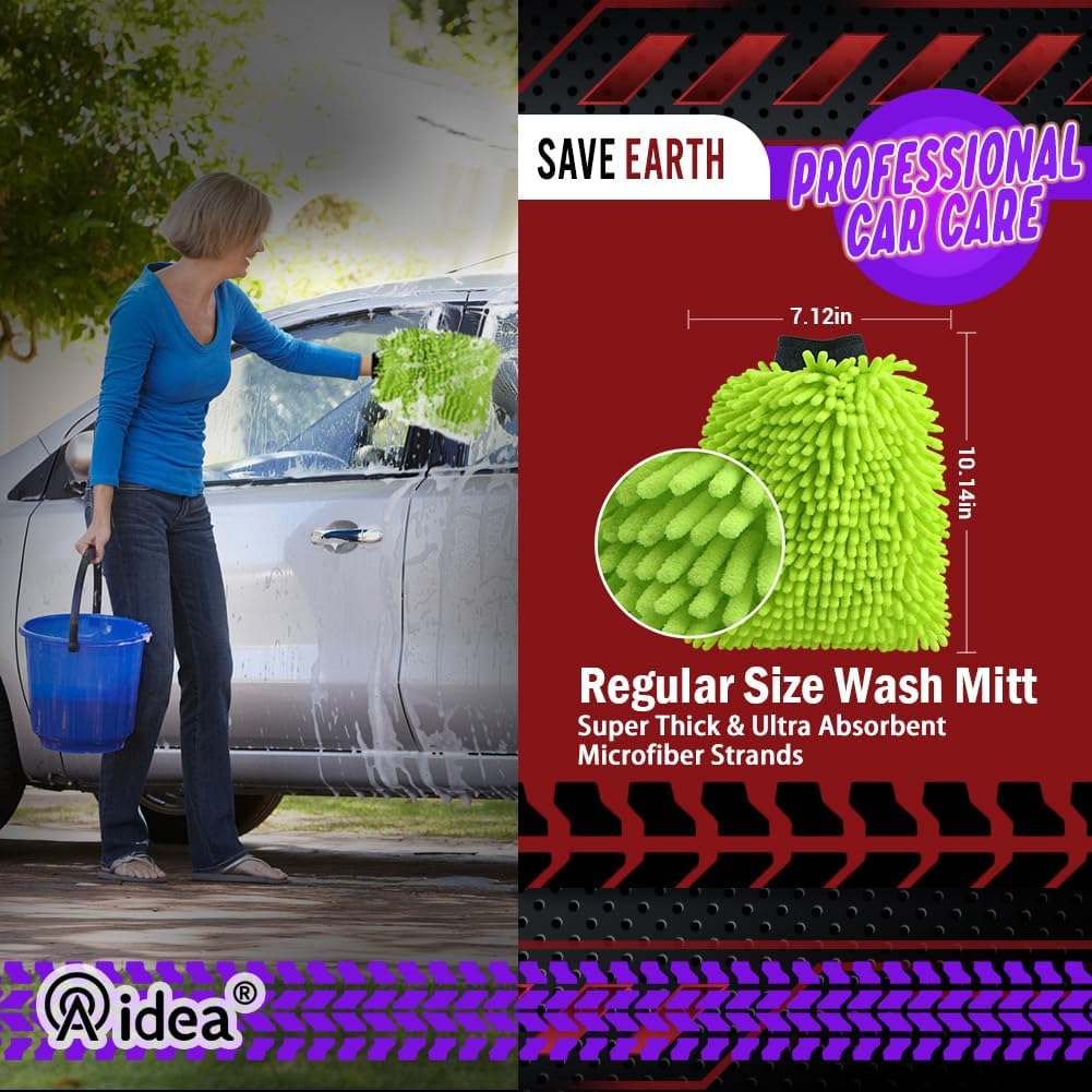 Premium Microfiber Car Wash Mitts - Scratch-Free, Lint-Free, 2-Pack