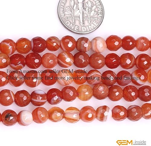 Miniatura 2 de GEM-Inside - Cuentas de ágata facetada de ónix facetado natural de 0.236 pulgadas (0.236 in), piedra de cornalina roja, cuentas de energía para