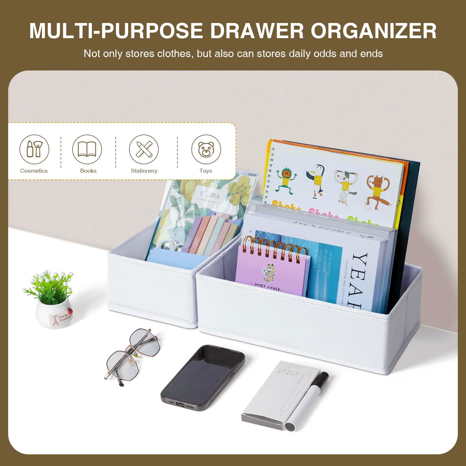 Homsorout Lot de 12 organiseurs de tiroirs de penderie - Pliables - Boîte de rangement en tissu - Système de rangement pour pantalons, vêtements, chaussettes, blanc