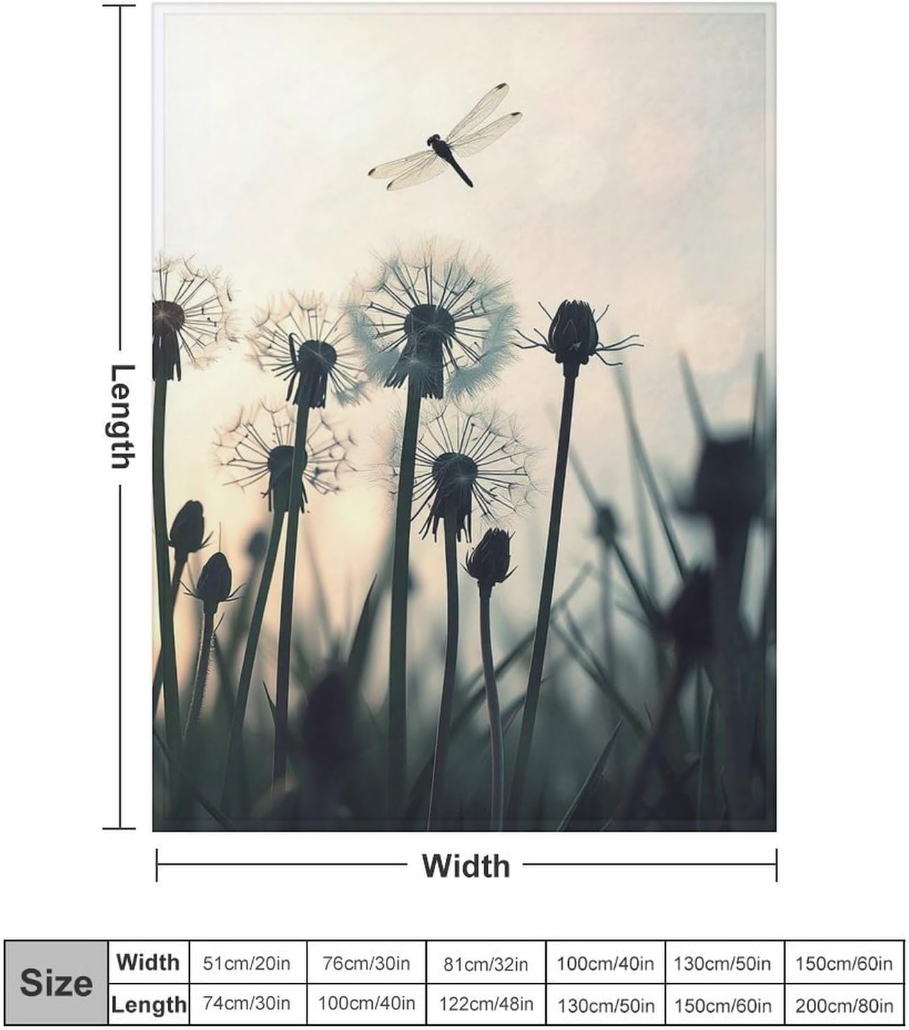 Dandelion Dragonfly Flannel Blanket Fuzzy Comfy Throw Blankets for Bed Couch Sofa Soft Cozy 280GSM 60×80 in