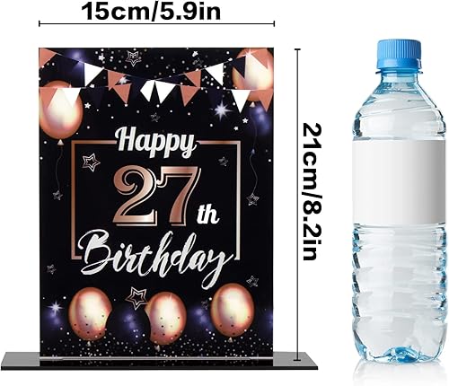 Miniatura 352 de LINGTEER Happy 11th Birthday Decorations, 2Pcs Black&Gold Stand Print Acrylic Table Centerpieces Backdrop Board- Cheers to 11 Years Old Fun Birthday