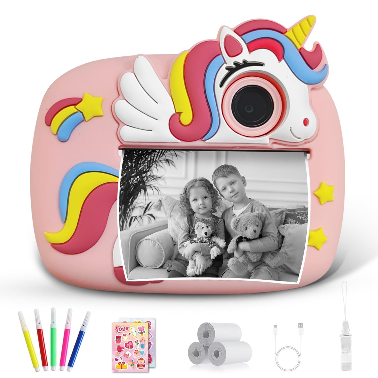 UTOPYANG Kids Camera Instant Print, 2.4'' IPS Screen Digital Camera for Kids with 32GB Card, 1080P HD Video, 3 Rolls Print Paper, 2 Stickers, Instant Print Camera Toys Gifts for Boys & Girls Age 3-12