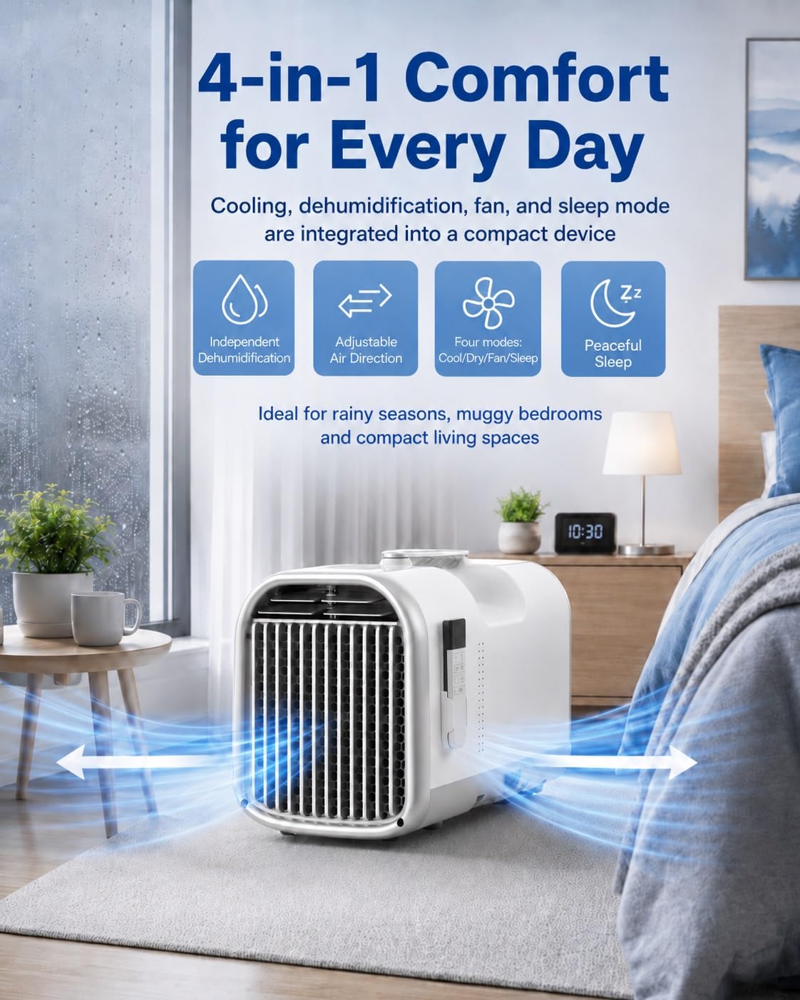 Klimatyzator bez jednostki zewnętrznej 4400/5100 BTU, przenośny klimatyzator podróżny 4 w 1, poniżej 45 dB, ekran dotykowy, osuszacz, do sypialni, kempingu i przyczepy kempingowej