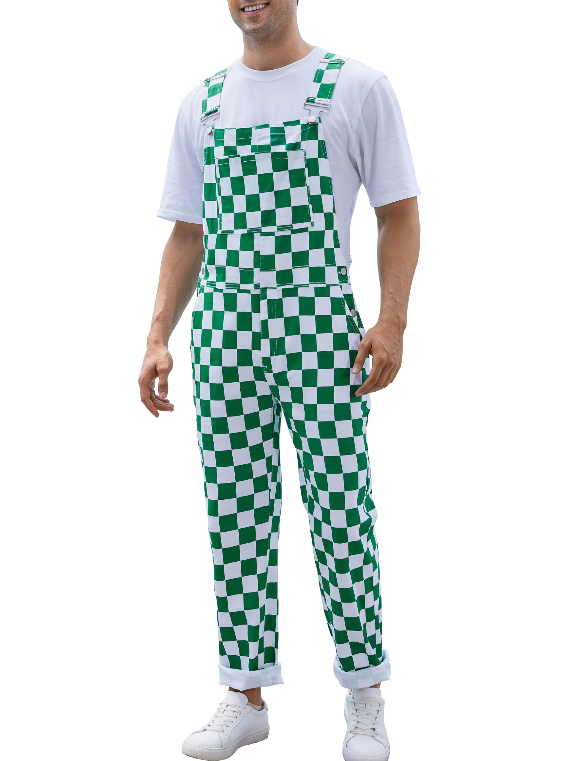 Checkered Pants Mens Overalls Bib Coveralls Cute Stretch Jeans Jumpsuit