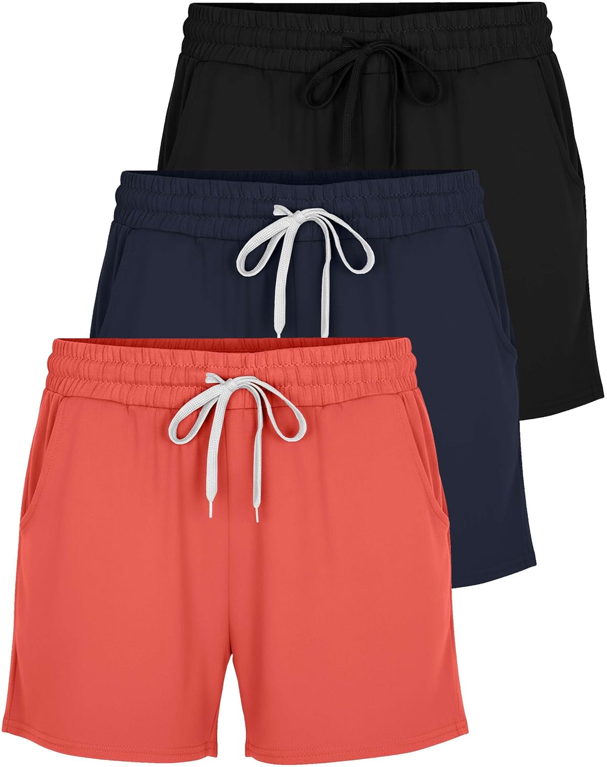 Real Essentials 3 Pack: Womens Ultra-Soft Athletic Lounge Casual Sweat Shorts with Pockets (Available in Plus Size)