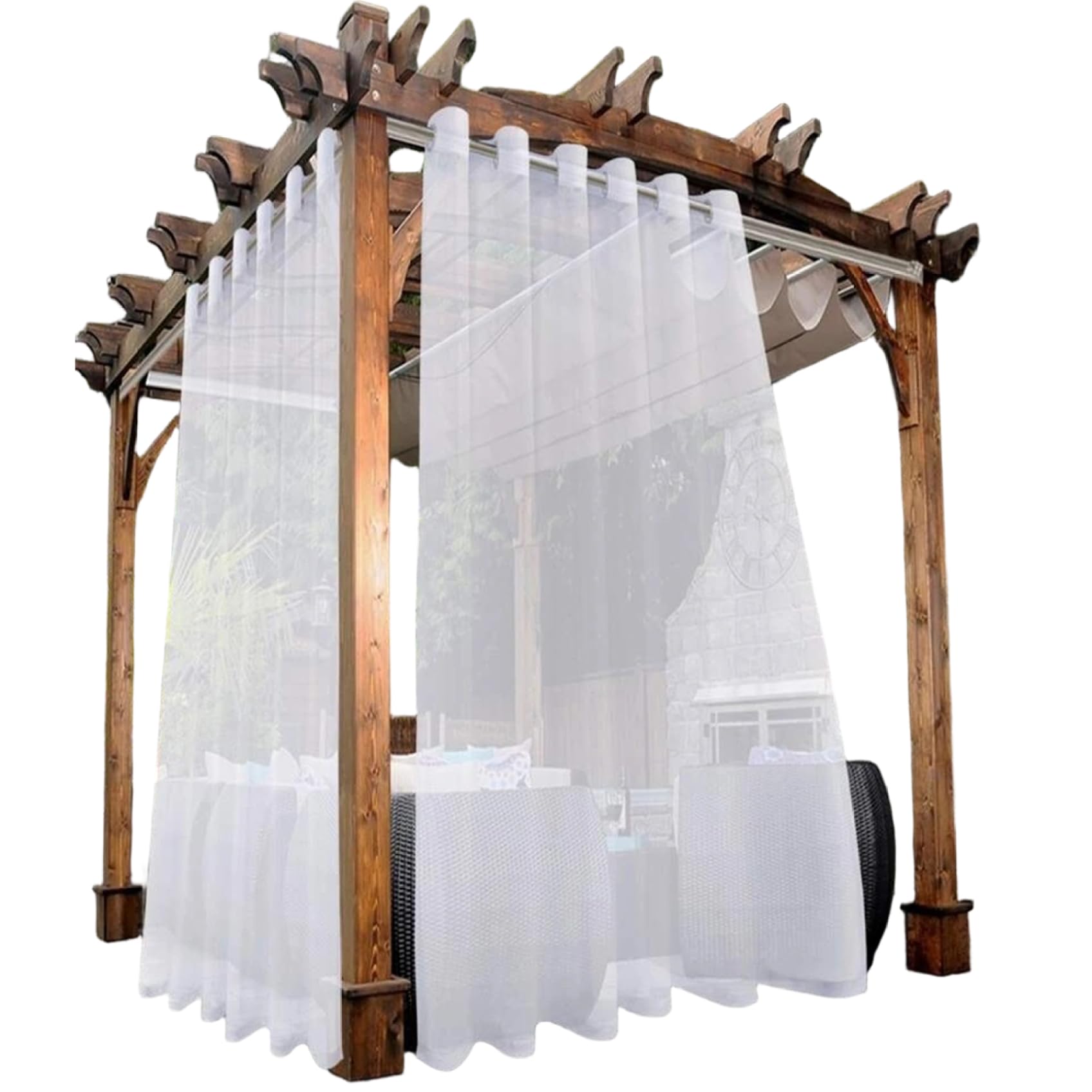 Ameble 2 Panel 52x84 Inch White Semi-Sheer Waterproof Outdoor Patio Curtains, Polyester Sheer Curtains for Pergola, Balcony, Pool, Indoor