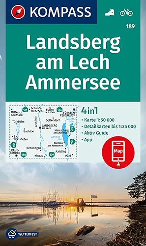 KOMPASS Wanderkarte 189 Landsberg am Lech, Ammersee 1:50.000: 4in1 Wanderkarte mit Aktiv Guide und Detailkarten inklusive Karte zur offline Verwendung in der KOMPASS-App. Fahrradfahren.