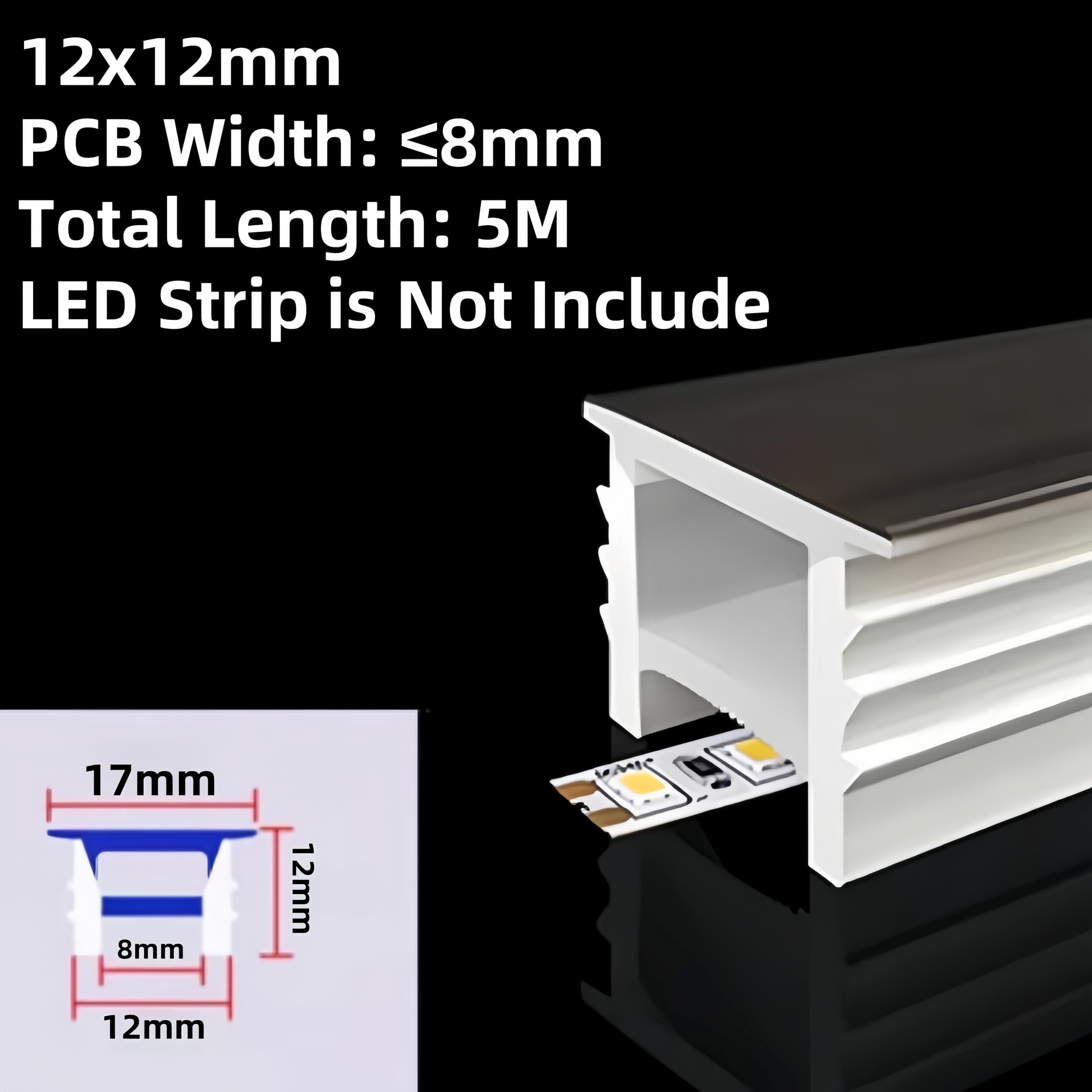 KSDLMPA 16.5Ft/5M Spotless Silicone LED Channel System with Flange, Wear Free Recessed Flexible Tube Black Cover for 8mm LED Strip Light Wall Ceiling Decor (12x12mm, LED Strip not Included)