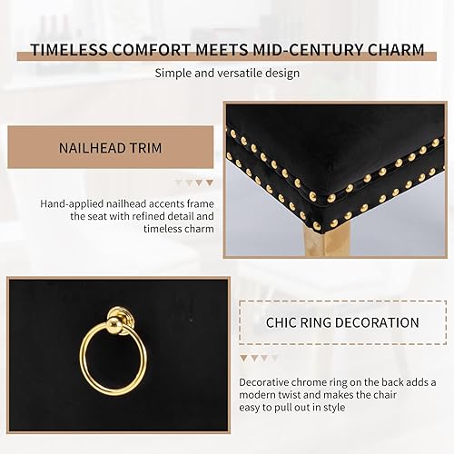 Miniatura 88 de Juego de 6 sillas de comedor modernas de mediados de siglo, con respaldo tapizado de terciopelo verde, sillas de cocina y comedor, patas de metal