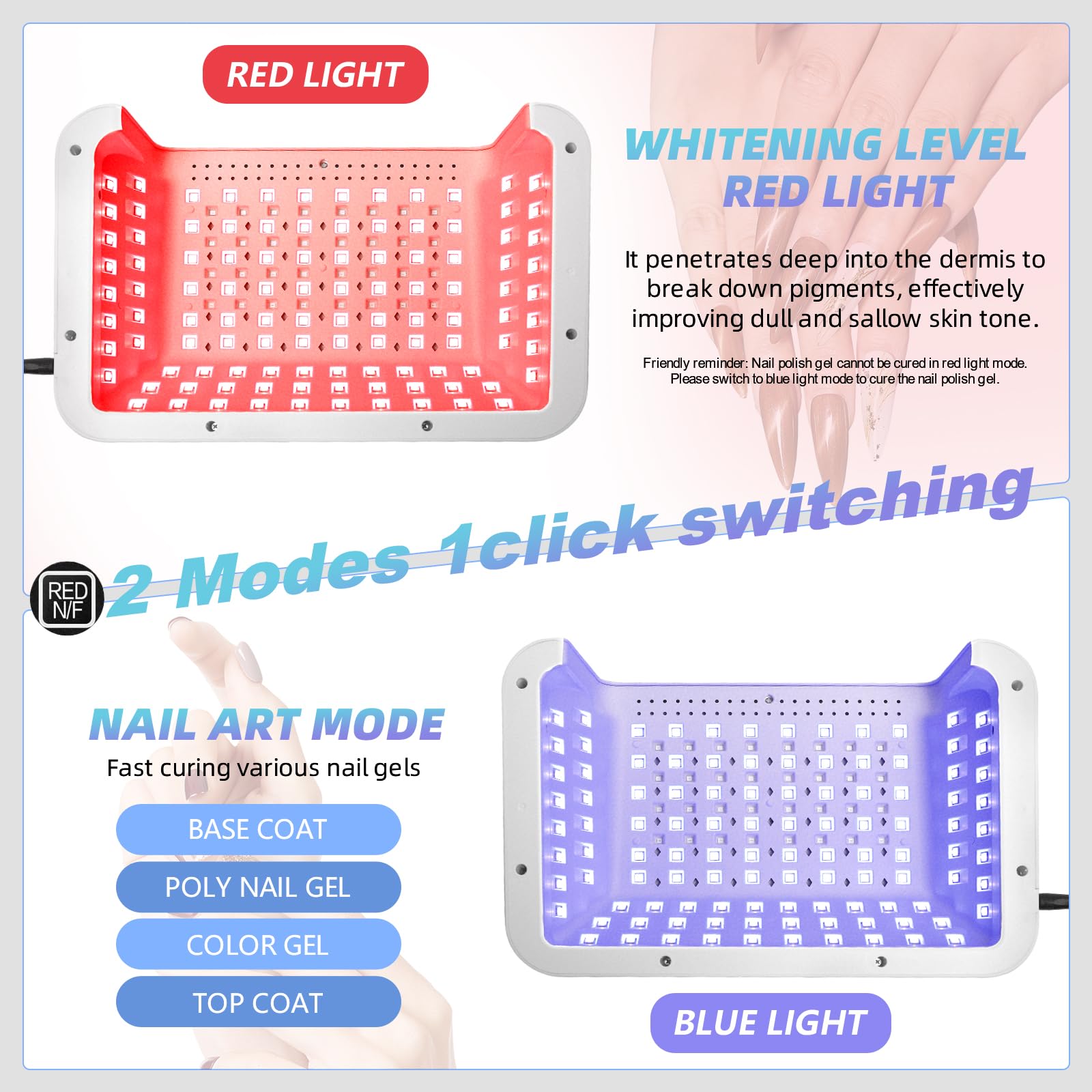 Lampada UV LED per unghie da 480 W con display LCD, asciuga unghie professionale, asciugatura gel UV con 140 perline (108 UV + 32 rossi), 4 modalità timer e touch screen, vassoio rimovibile, per gel