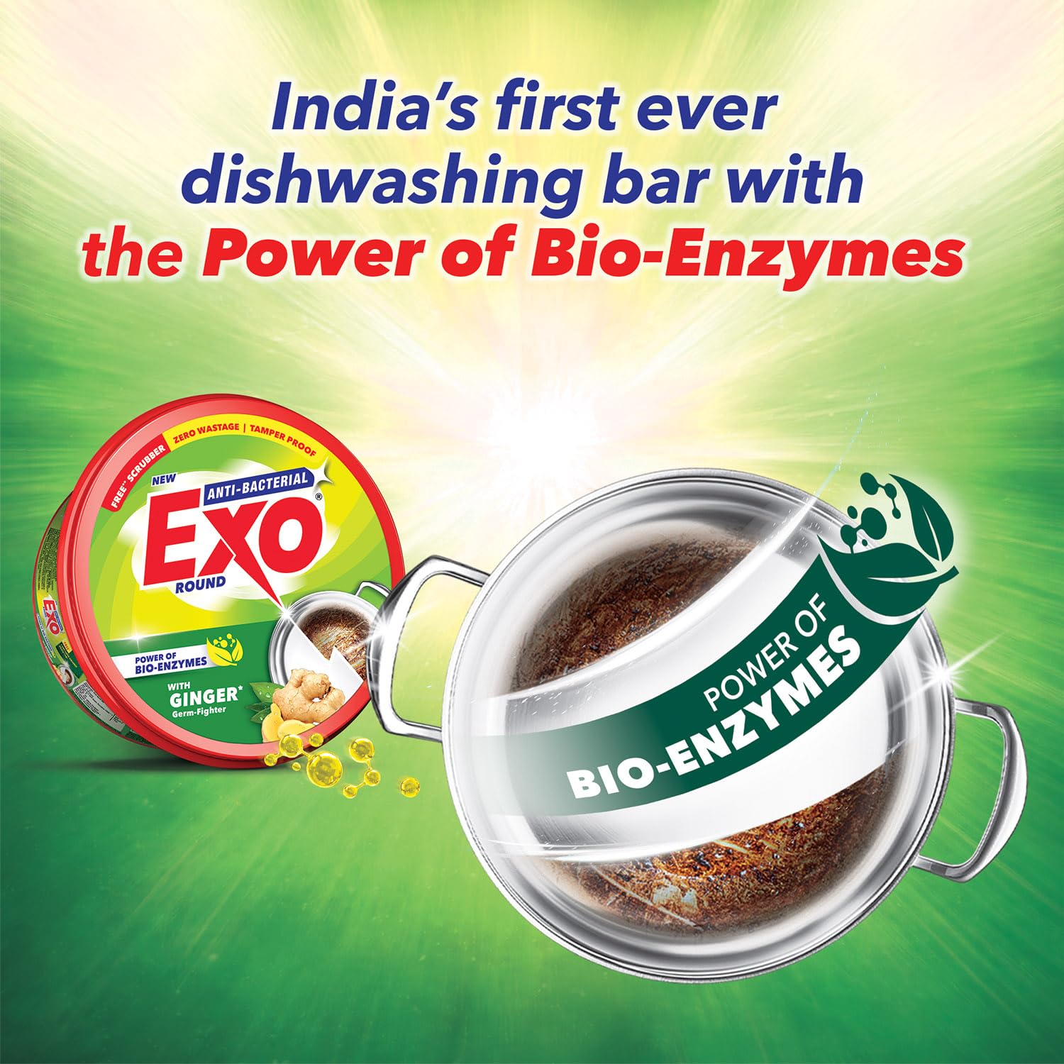 Exo Anti-Bacterial Dishwash Bar 700gm X 3 | Power of Bio-Enzymes Removes Tough Grease | Dishwashing Solution With Goodness of Ginger Germ-Fighter | Experience Hygienic & Superior Cleaning 1