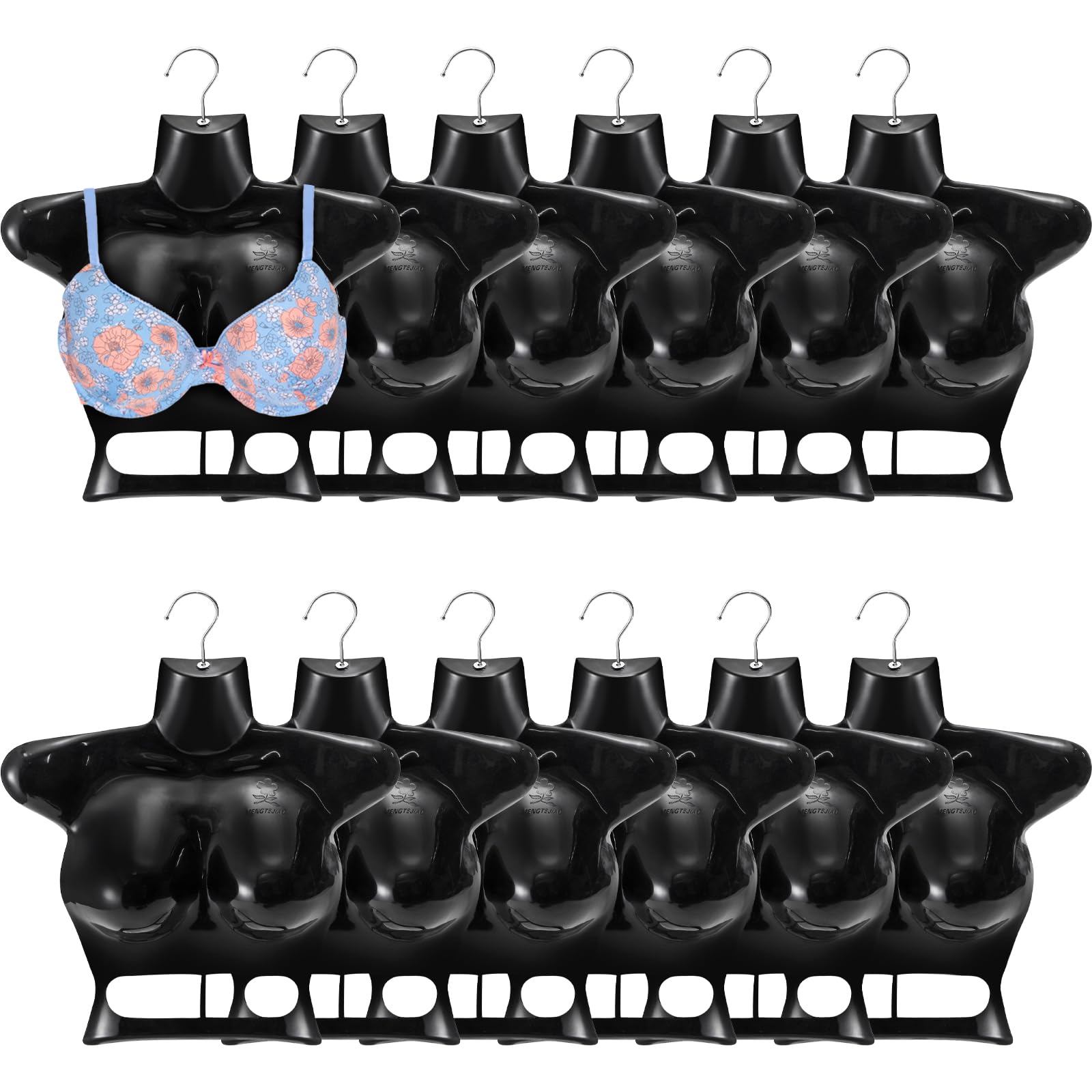 Noamus 12 Pack Hanging Mannequin Torso, Female Half Body Dress Form with Hook, Plastic Hollow Back Upper Torso Hanger, Women Clothes Showing Display Rack for Retail Shop, Market Commercial Mall, Black
