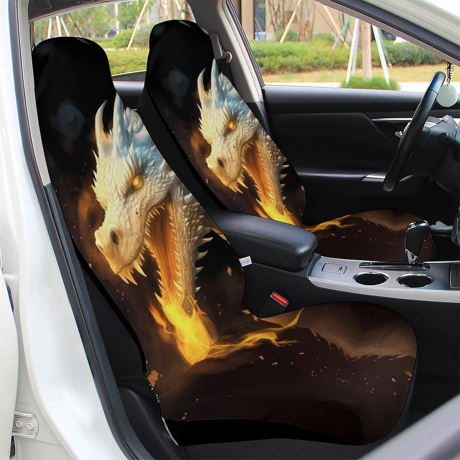 White Dragon with Fire Car Seat Covers for Women Men,Universal Auto Front Seats Protector Fits for Car,SUV Sedan,Truck Automotive Seat Covers Set of 2