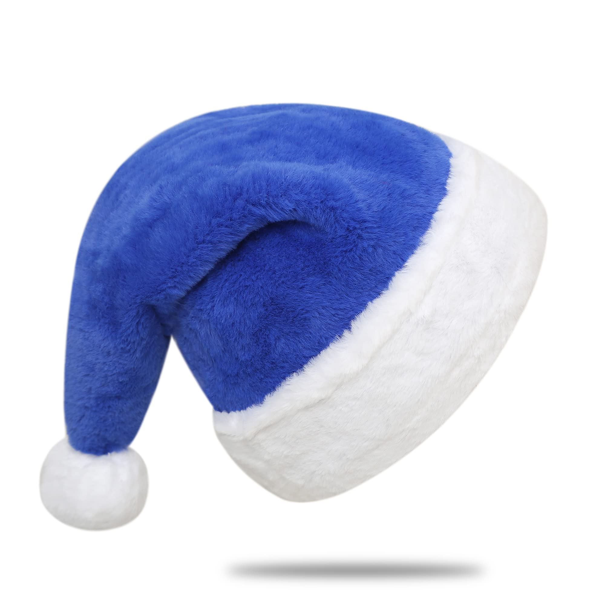 Chisander Santa Hats, Christmas Hat for Children, Unisex Blue Plush with White Cuffs Fabric Xmas Hat for Christmas New Year Festive Party Supplies