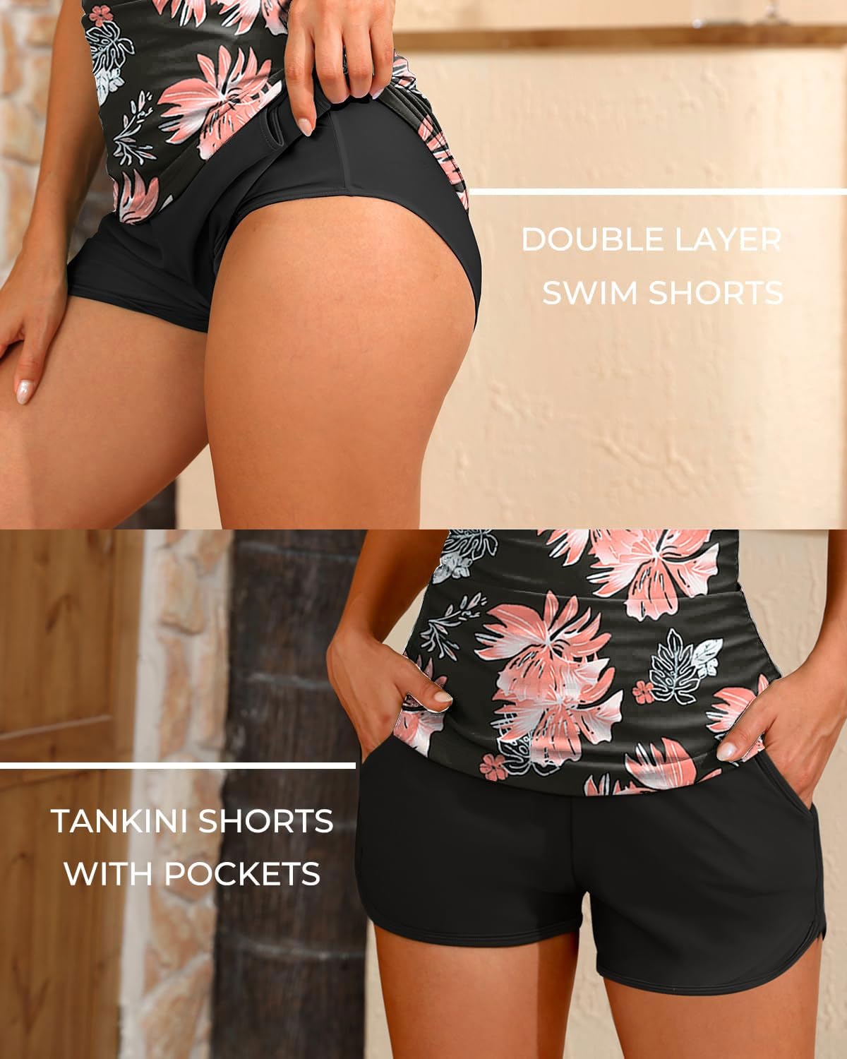 Yutdeng Tankini Mujer Cuello V Traje de Baño 2 Piezas Estampado Tankinis Push Up Bañador Mujer Trajes de Baño con Shorts Cintura Alta Conjunto de Bañadores Sexy Bikinis Dos Piezas Tirantes Extraíbles