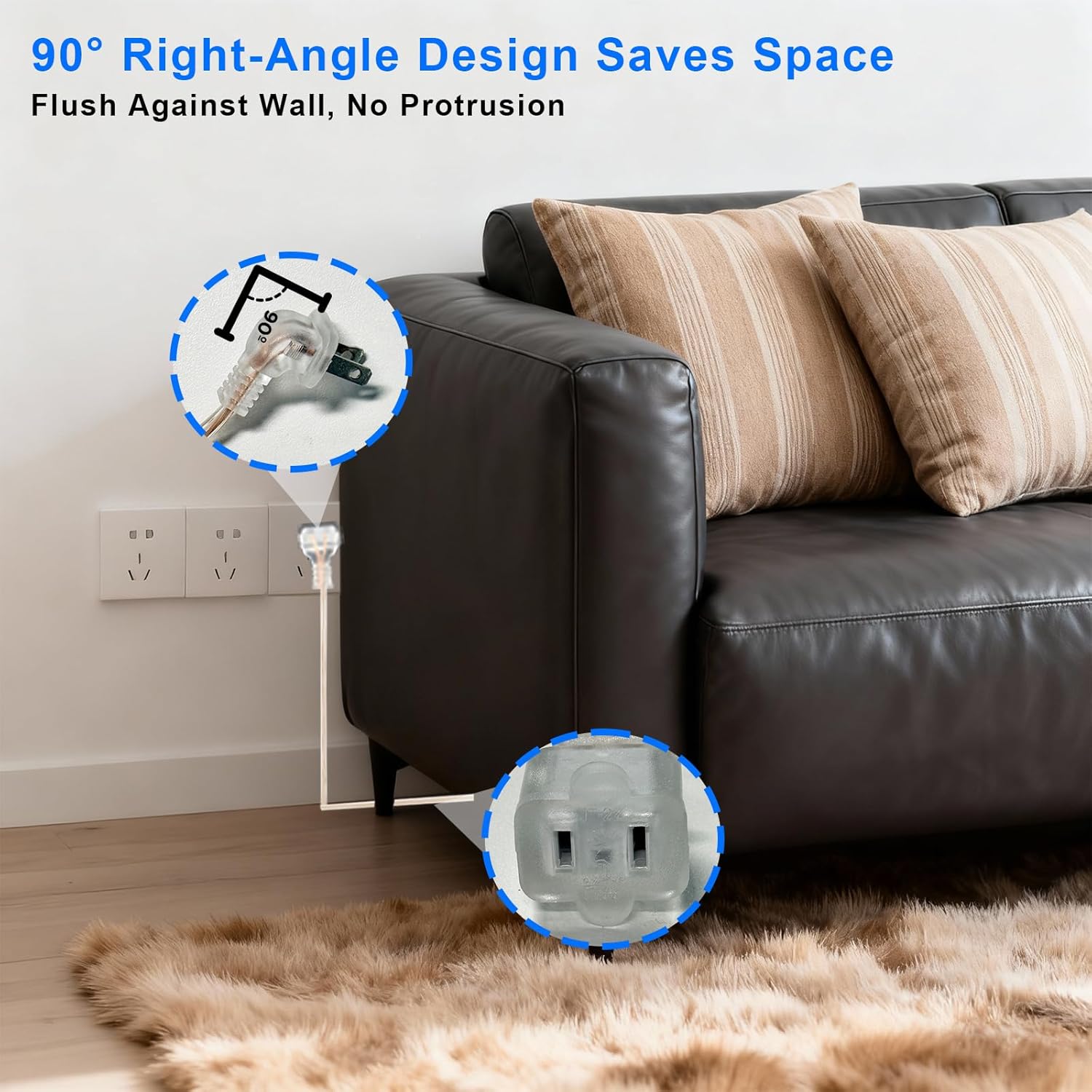 2 Pack Clear Extension Cord 10 FT 2 Prong Indoor Thin Extension Cord, ETL Certified Invisible Slim Power Cable with Flat Right Angle Plug, 18 AWG Thin Wire for Home Office Kitchen (1250W)