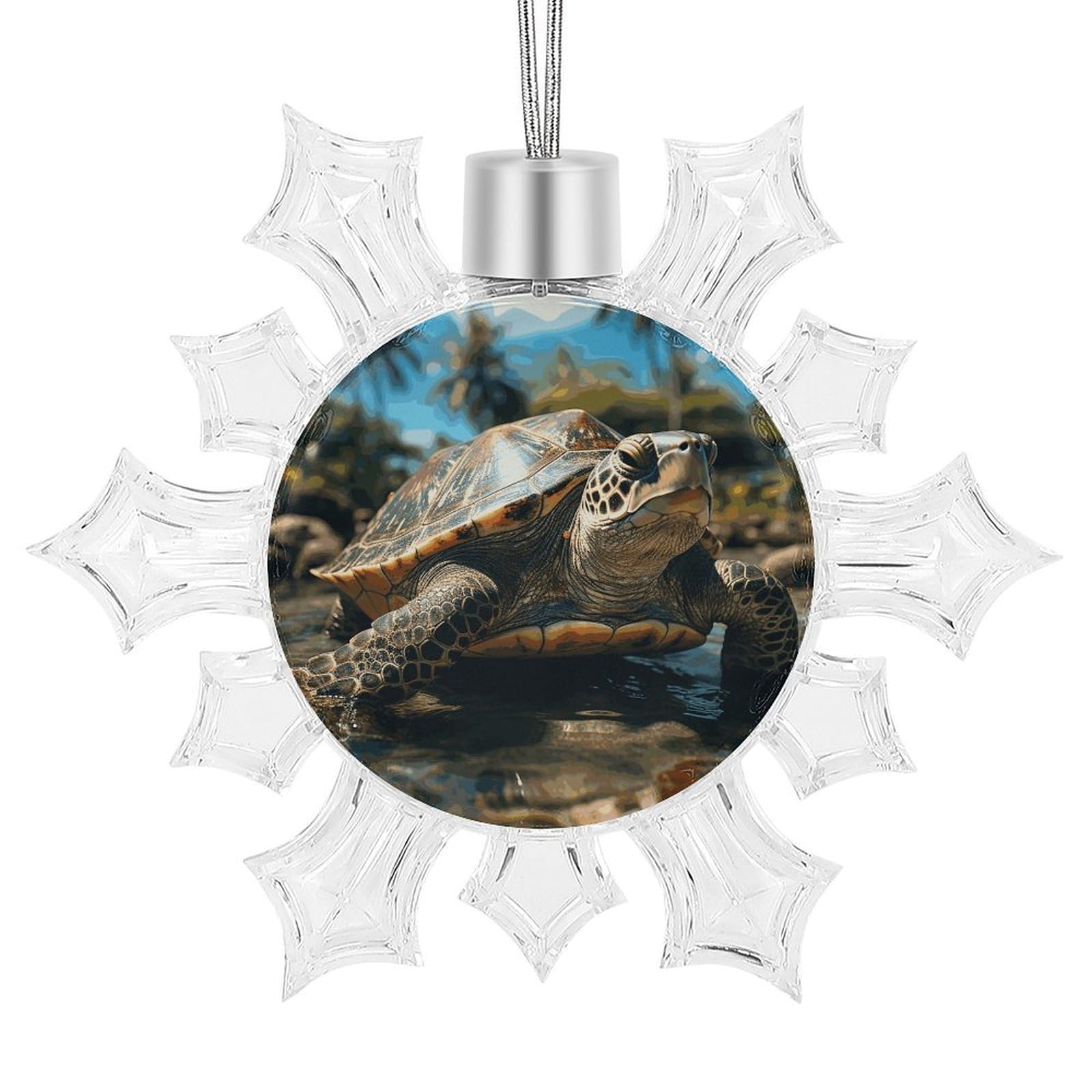 Big Turtle and Palm Trees Snowflake Ornaments Cute Snowflake Pendant Exquisite Christmas Tree Ornaments for Christmas Weddings New Year Birthday Holiday Celebration