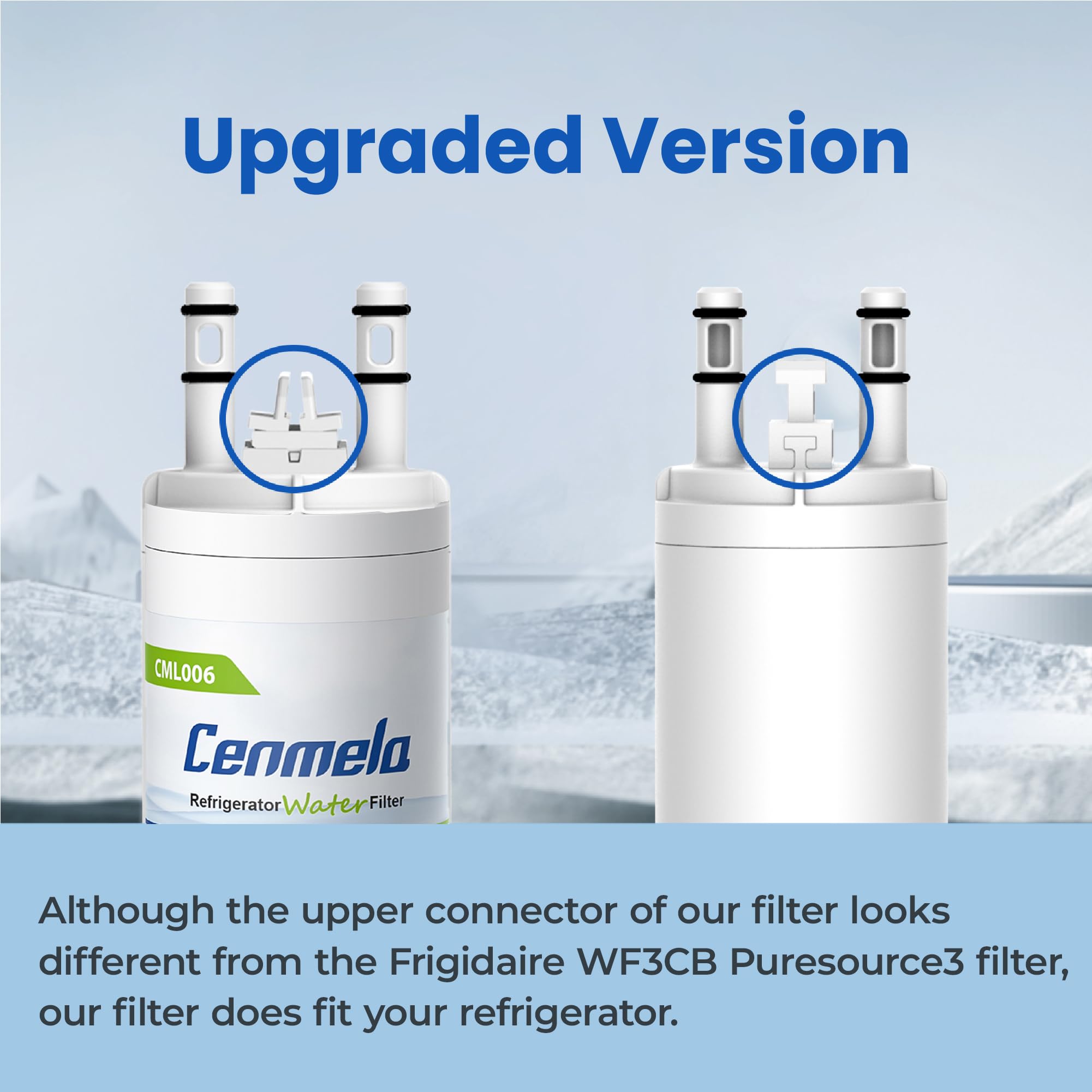 WF3CB Filtro de agua de repuesto, compatible con Frigidaire WF3CB, Pure Source 3, 706465, 242069601, 242086201, 242017800, WF425, altura de 9 pulgadas, paquete de 2