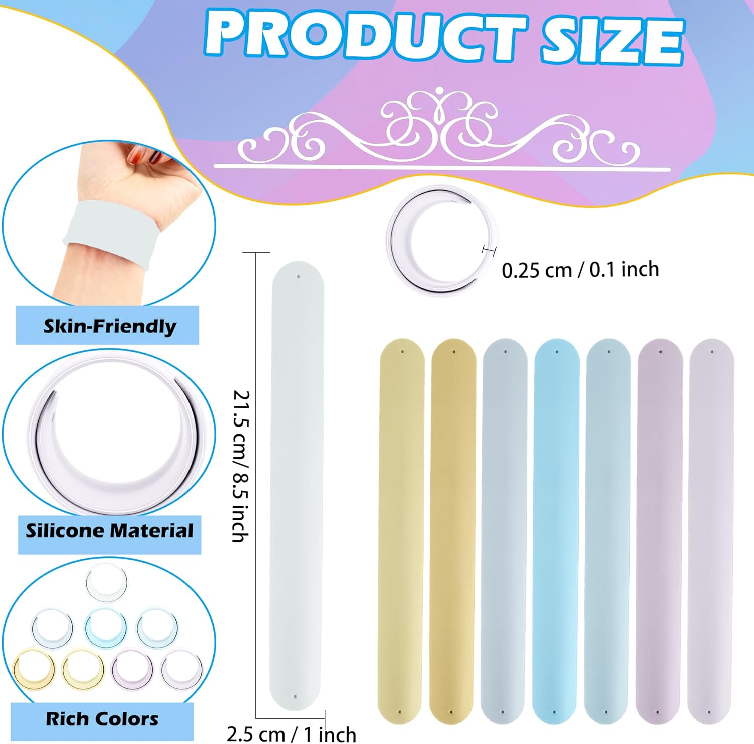 48 Pcs Silicone Slap Bracelets Bulk Colorful Snap Bracelets Soft Slap Bands Wristband for Adult Goodie Bag Fillers Craft Classroom Rewards, 8 Colors