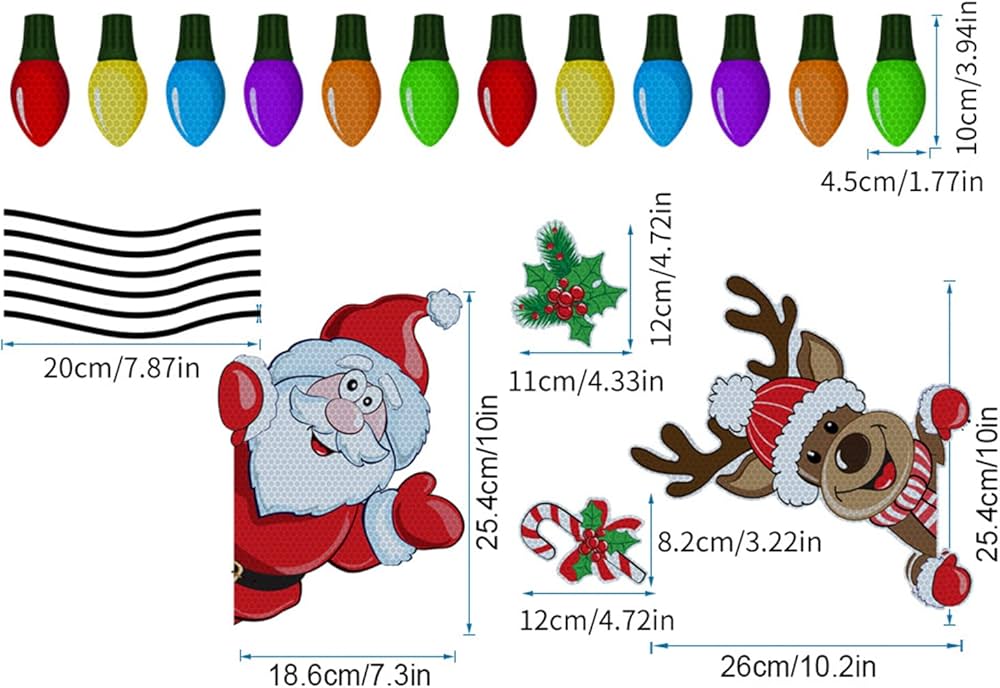 Tanant Weihnachten Reflektierende Auto Magnete Set Xmas Glühbirne Santa  Rentier Magnete Aufkleber für Auto Kühlschrank Garagentor