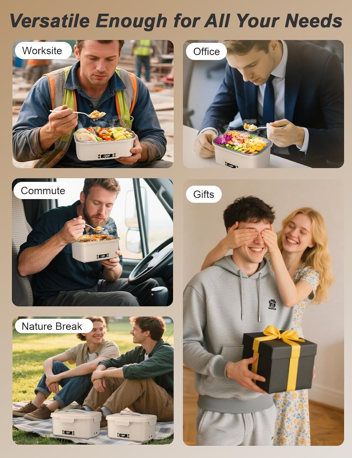 Basima Cordless Heated Lunch Box for Men & Women, Rechargeable Auto-Scheduled 1L Electric Lunch Box for Adults, Smart Battery-Powered Food Heater for Work & Outdoor Activities - Image 7