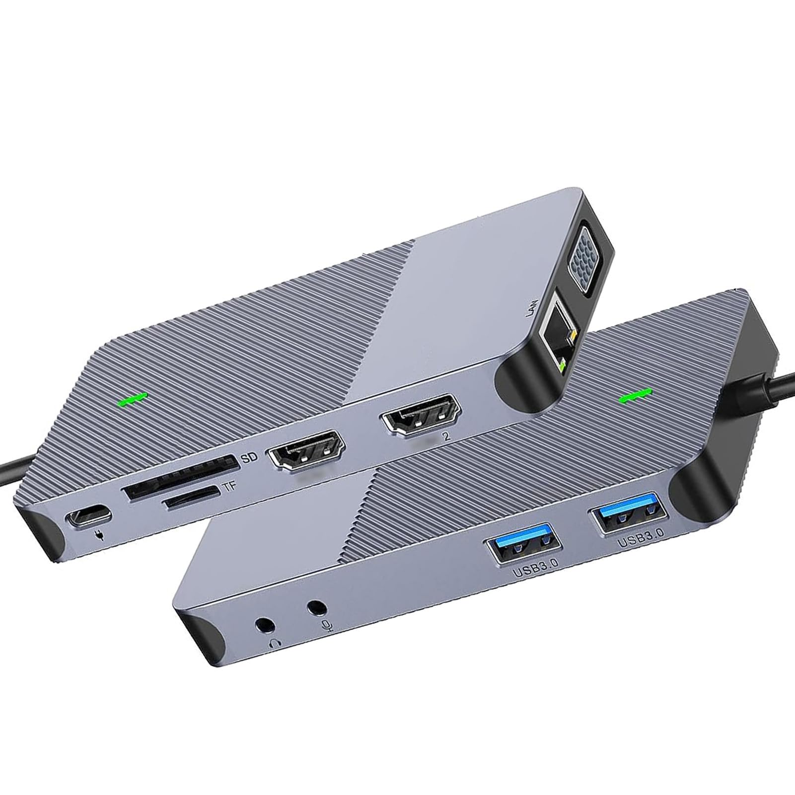 Gugxiom Hub USB C con Triplo Display 11 in 1, Design in Alluminio con Doppia Uscita HD e VGA, Docking Station USB con Slot LAN 3.0 TF, Audio da 3,5 Mm per Laptop A e Tipo C.