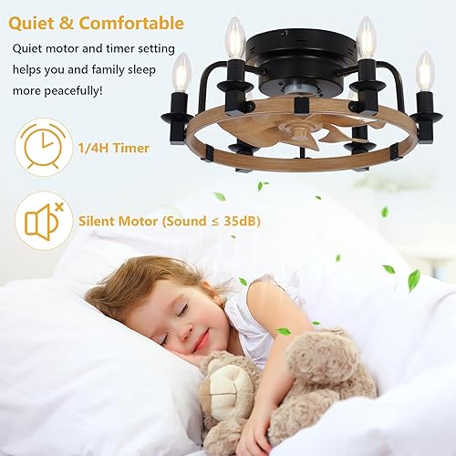 Miniatura 7 de LAMSU Ventiladores de techo regulables con luces y control remoto, ventilador de techo de perfil bajo de 19.3 pulgadas con bombillas LED,