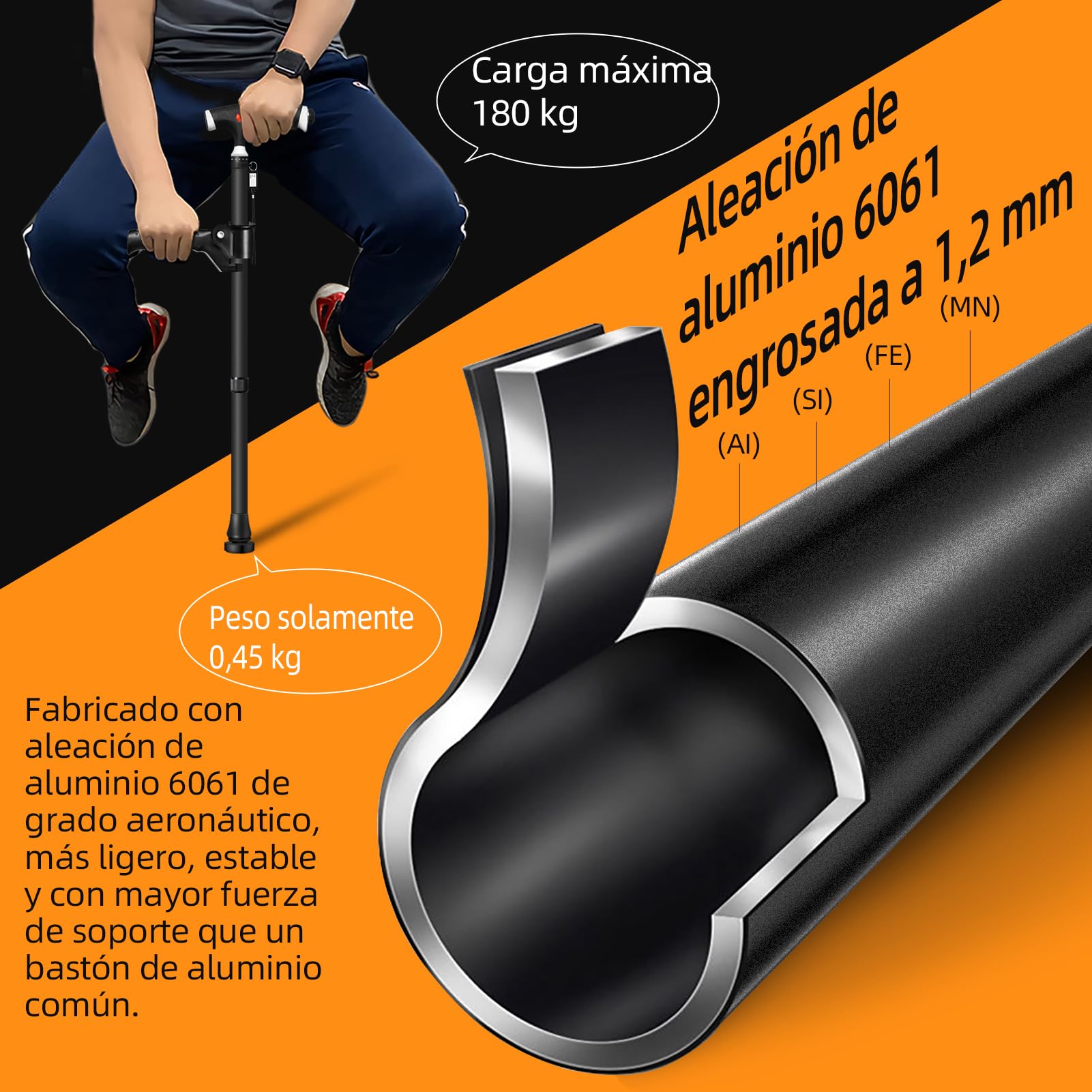 Bastón ajustable para hombre y mujer, con doble mango, ajustable, con luz LED, para personas mayores y personas con diferentes tipos de artritis