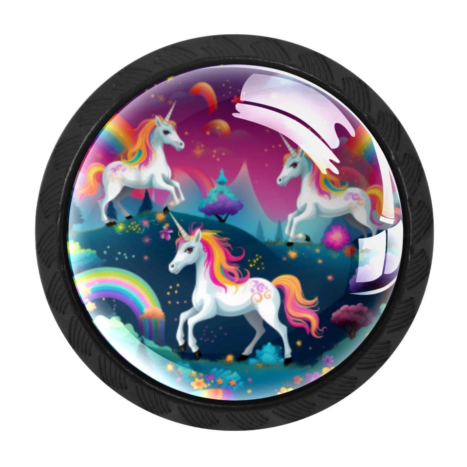 Chenzzzz Multicolored 06 4 Pack Cabinet Handles Black Rainbow Unicorn Cabinet Knobs Draw