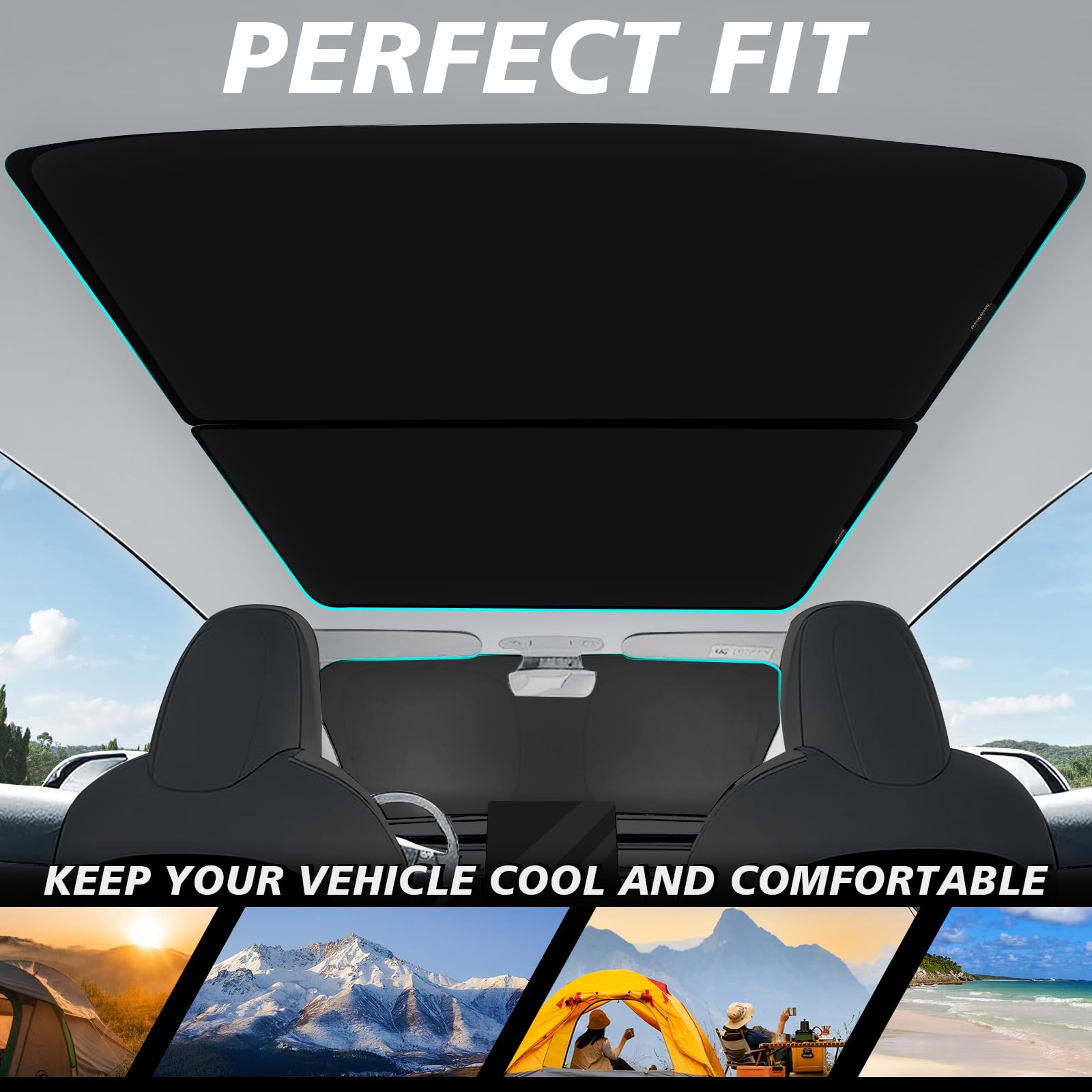 BestEvMod - Lot de 3 pare-soleils pour pare-brise et toit compatibles avec le nouveau modèle Tesla Y Juniper 2026 2025, pare-soleil pliable, protection contre la chaleur et les UV, pare-soleil avec