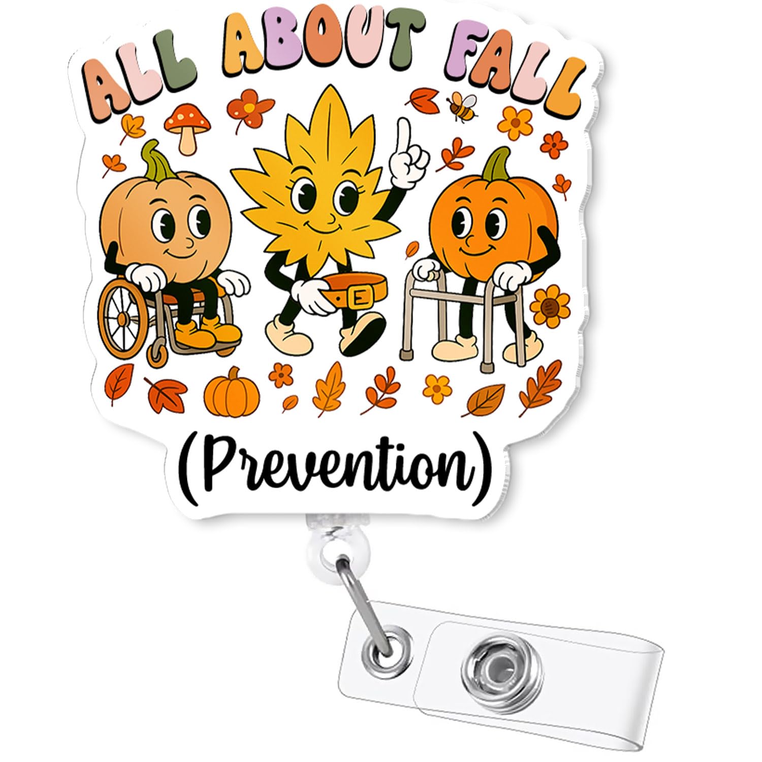 AZGUAMI Funny Fall Badge Reel – Retractable Cute ID Badge Holder with Alligator Clip for PT OT Therapy Nurse Assistant CNA, All About Fall Prevention Gifts for Home Health Caregiver, Long-Term Care