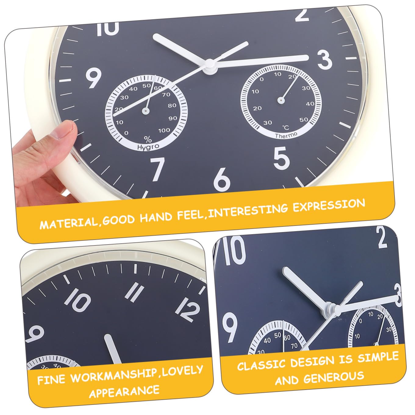 UKCOCO Reloj de Pared Silencioso con Termómetro Integrado Diseño Redondo Minimalista Carcasa y Esfera Azul Oscuro Batería Incluida Adecuado para Dormitorio y Cocina