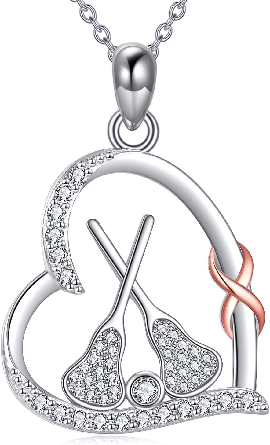 YAFEINI Sports Lovers Gifts Sterling Silver Golf/Hockey/Baseball/Lacrosse Pendant Necklace Infinity Heart Sports Jewelry for Women and Her