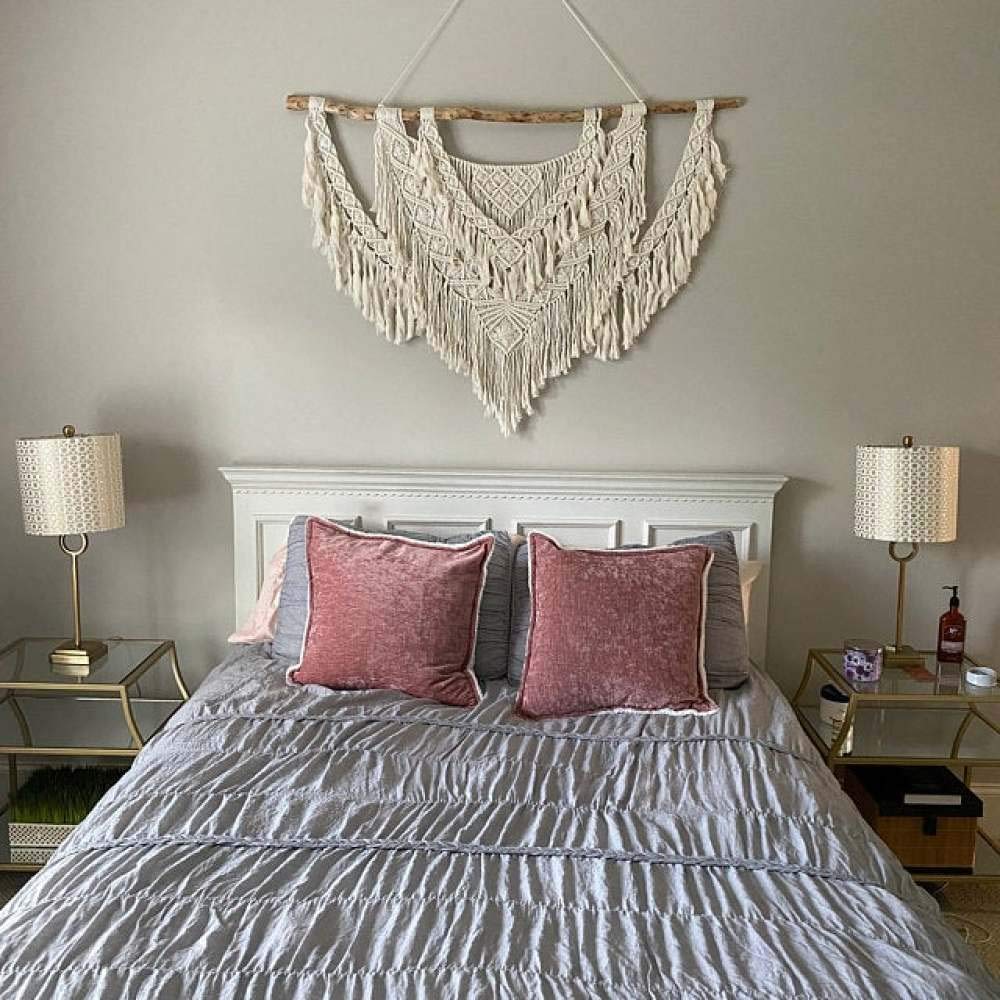 Grande Appeso a Parete in macramè Legni Naturali Decoro Bohemien Arazzo macramè sopra la Testiera Artigianato d'Arte Nozze macramè,90cm(Larghezza) X 90cm(Lunghezza)
