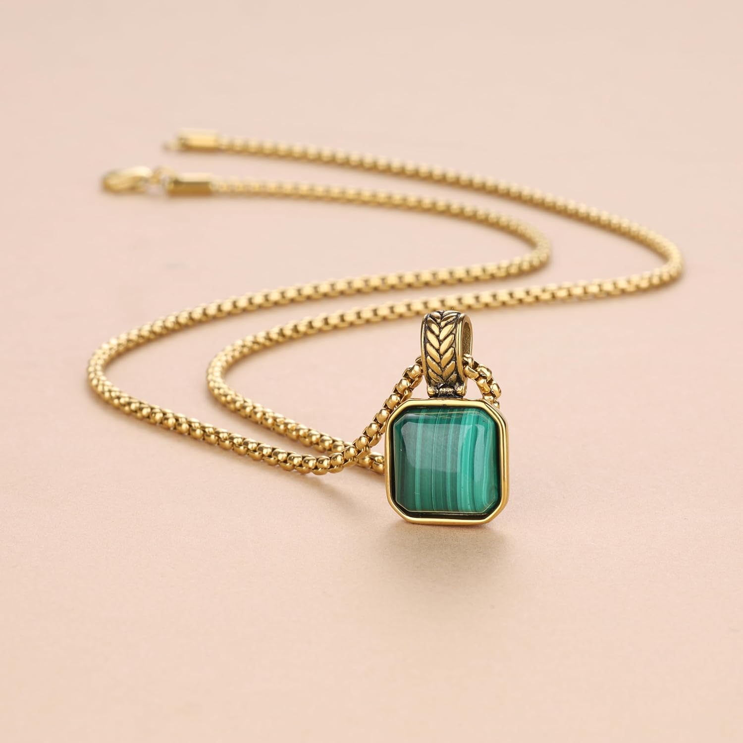 COAI Men's Stainless Steel Necklace, Crystal Necklace for Men, Tiger Eye/Malachite/Lapis Lazuli/Black Obsidian 20"/22"/24"