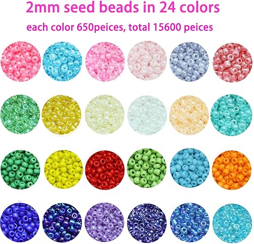 Miniatura 3 de 31200 cuentas de cristal de semillas de 48 colores de 0.079 pulgadas 120 para hacer joyas con cuentas del alfabeto, 2 rollos de cuerda elástica,