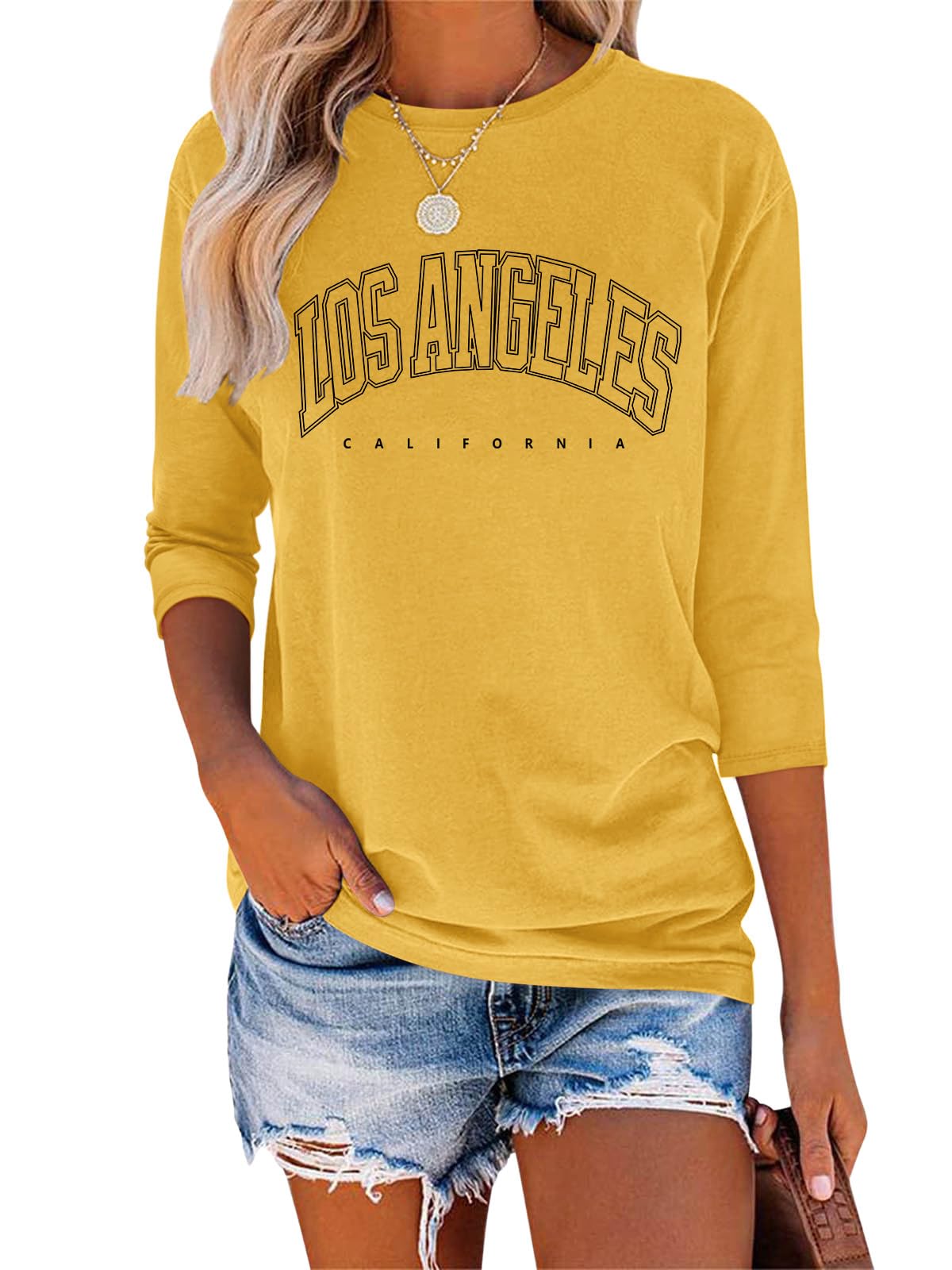 Tomwell T-Shirt Damen 3/4 Arm Shirt Rundhals Grafik Druck Tshirt Sommer Leichte Pullover Oberteile