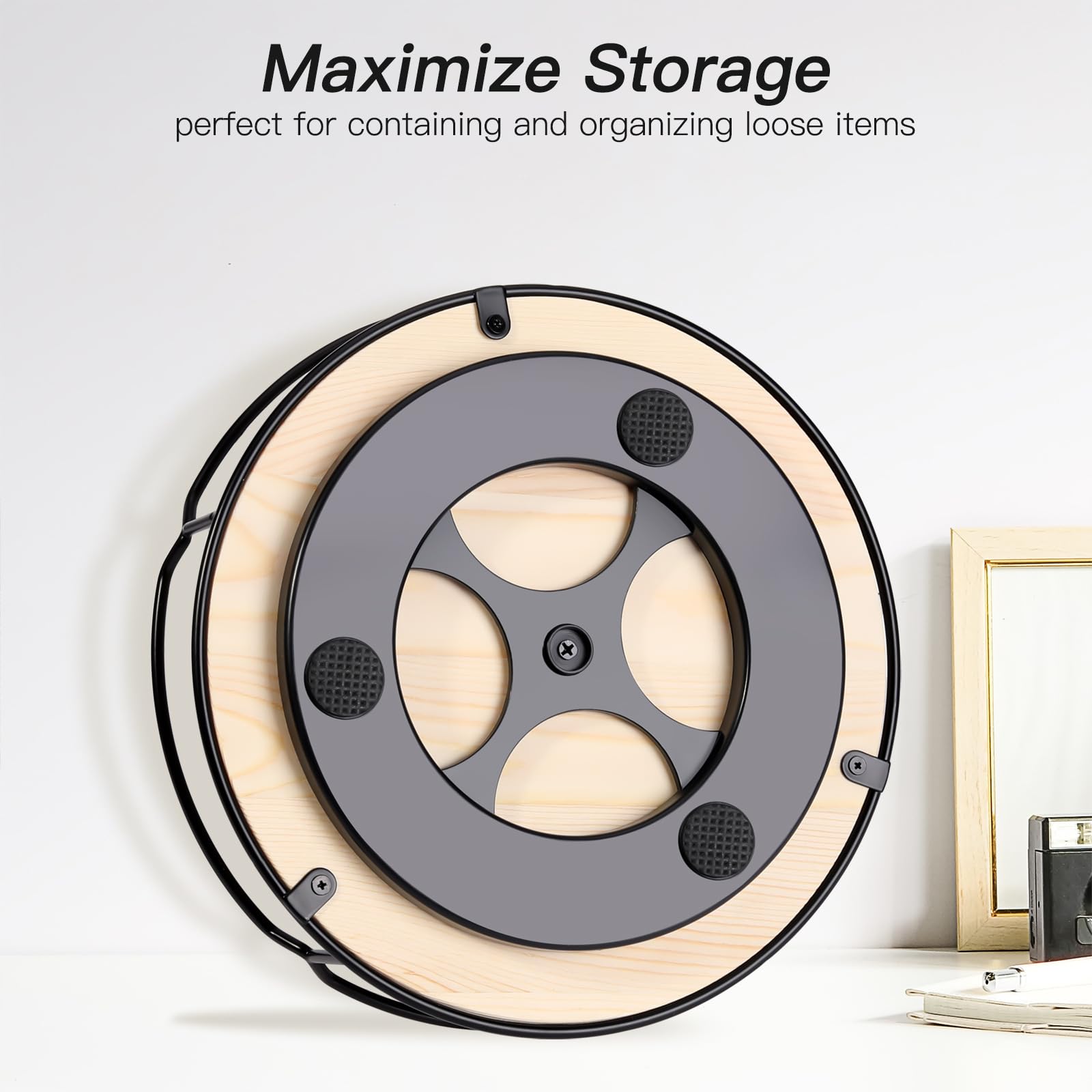 Plateau tournant à épices rotatif à 360° antidérapant Lazy Susan, étagère à épices Lazy Susan, étagère de rangement en bois, avec bord supérieur pour le rangement des épices, armoire, salle de bain