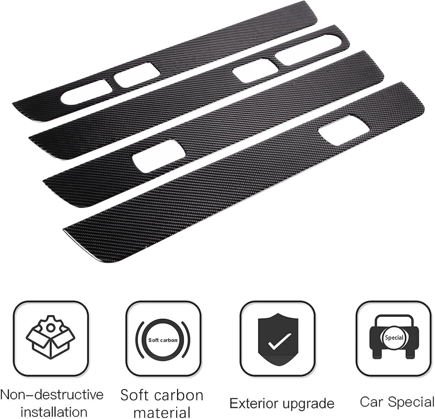 PIUGILH Door Armrest Panel Cover Trim Compatible with Hummer H2 2003-2007, Soft Carbon Fiber Car Door Lock Switch Panel Cover, 4Pcs (Black)